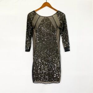 Patrizia Pepe Sequin Bodycon Mini Dress Low Back Chain Size 0 Black‎ Party